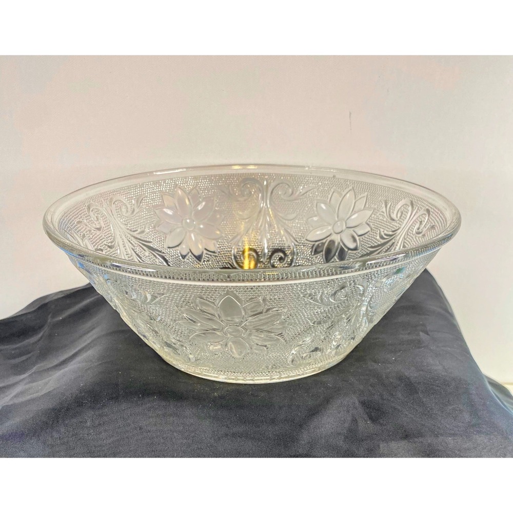 INDIANA GLASS Tiara Sandwich Lrg Serving Bowl Clear Depression Glass Floral 8.5"